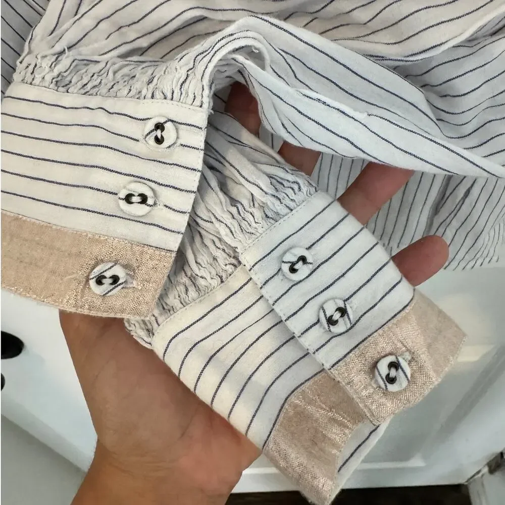 Ulla Johnson | Kora Blouse Puff Sleeve Striped Top Shimmer Porcelain Size 6 Med